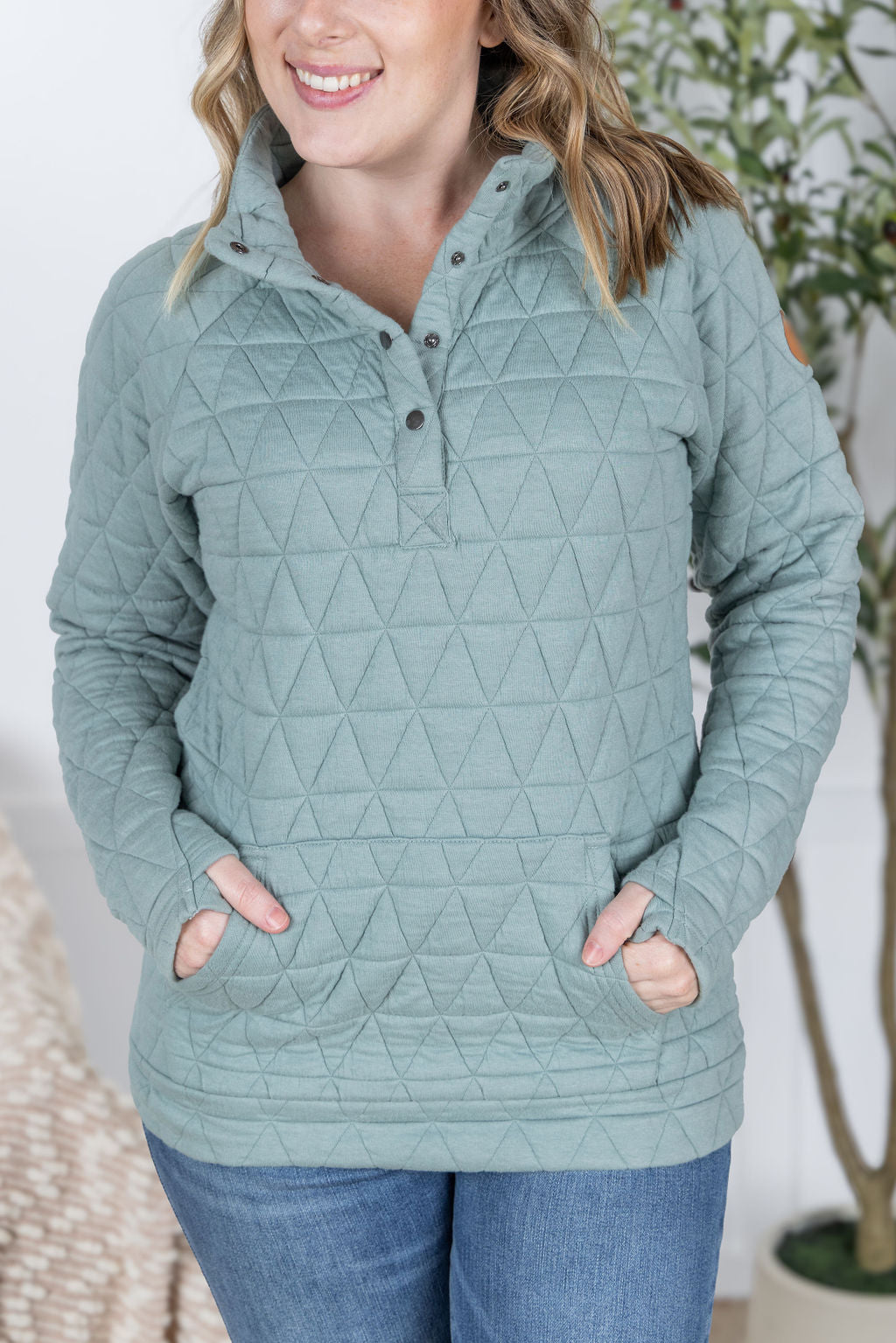 Geometric Button Snap Pullover - Sage